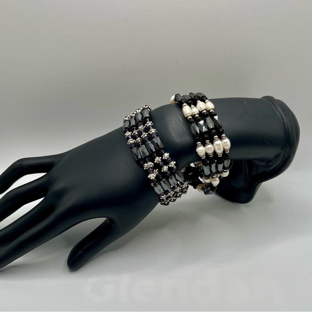 2 magnetic wrap bead and faux pearl bracelets